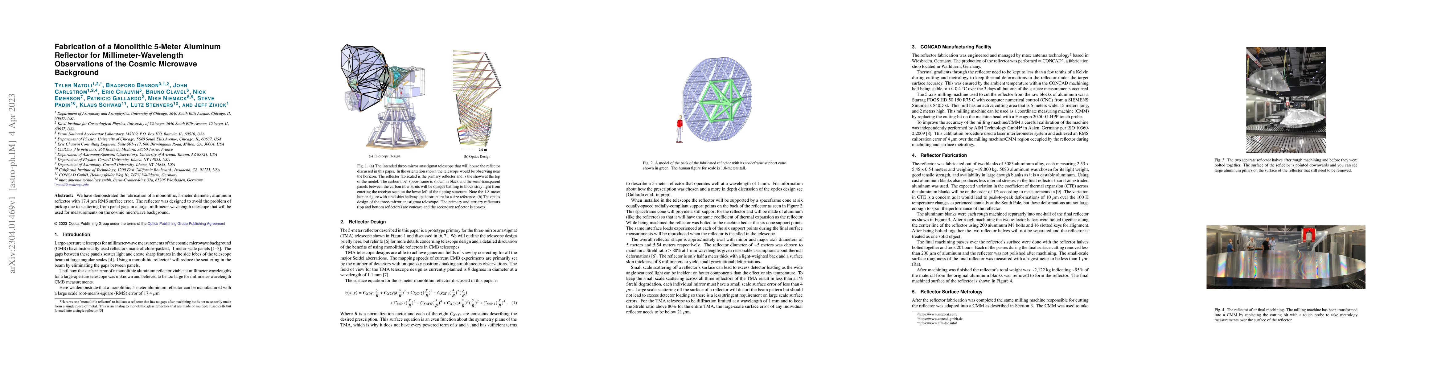 Thumbnail for Fabrication of a Monolithic 5-Meter Aluminum Reflector for
  Millimeter-Wavelength Observations of the Cosmic Microwave Background