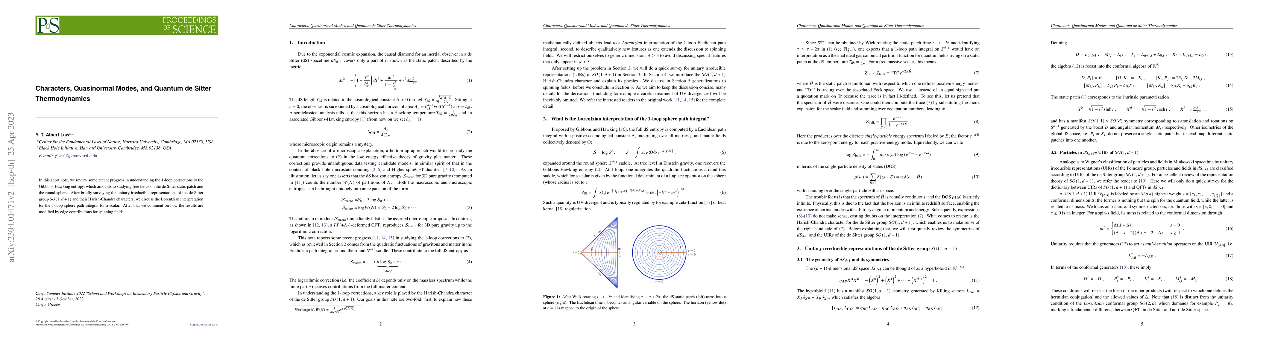 Thumbnail for Characters, Quasinormal Modes, and Quantum de Sitter Thermodynamics