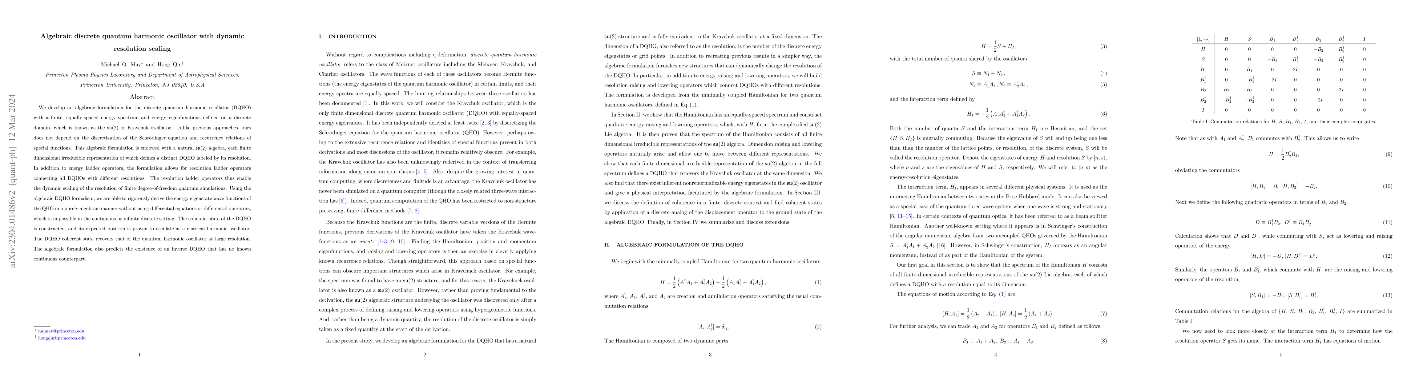 Thumbnail for Algebraic discrete quantum harmonic oscillator with dynamic resolution
  scaling