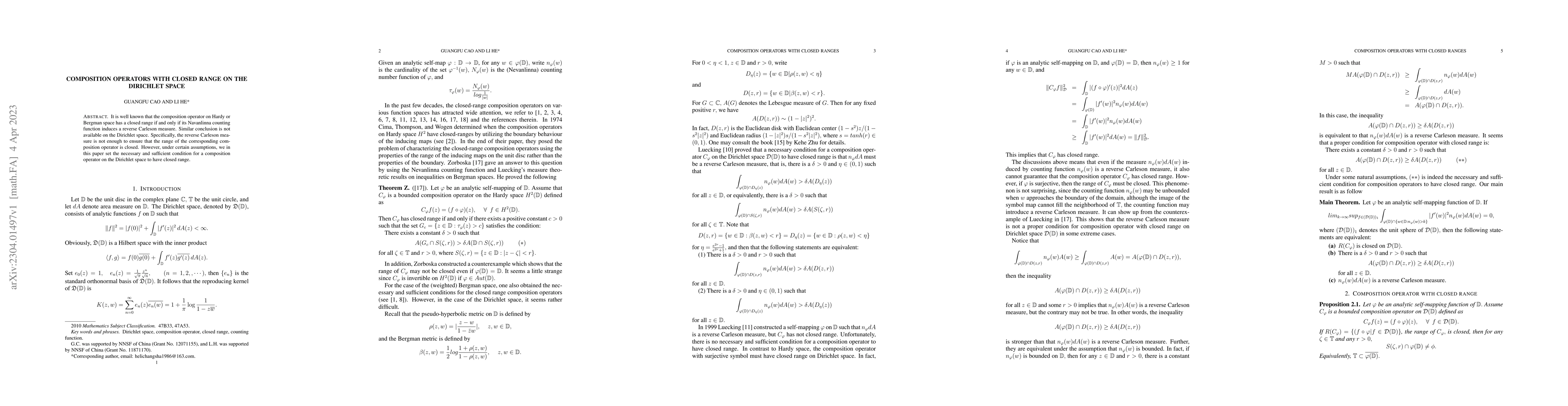 Thumbnail for Composition operators with closed range on the Dirichlet space