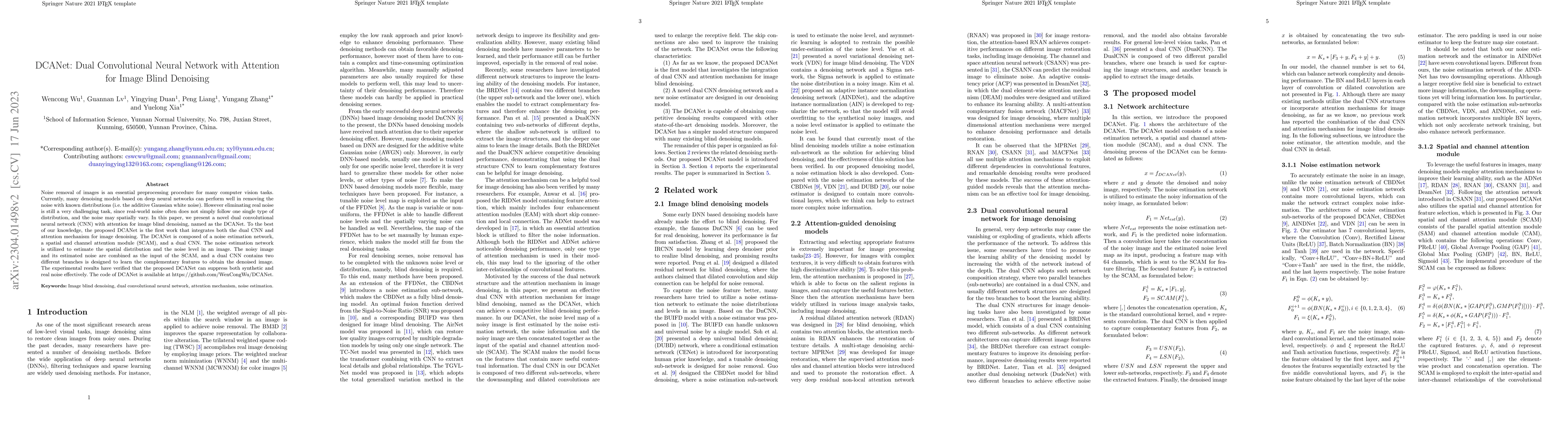 Thumbnail for DCANet: Dual Convolutional Neural Network with Attention for Image Blind
  Denoising