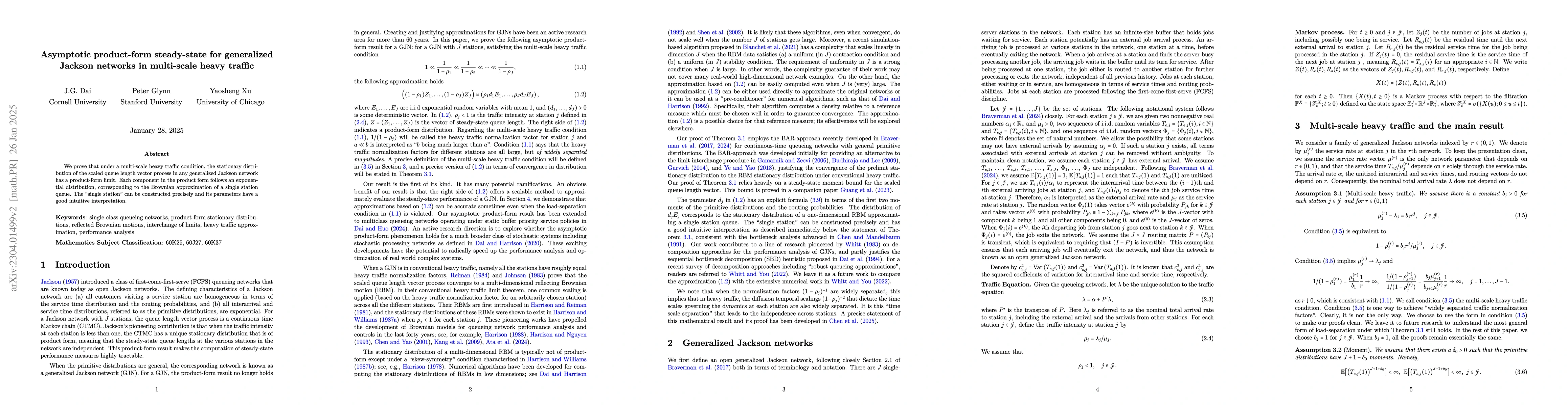 Thumbnail for Asymptotic product-form steady-state for generalized Jackson networks in
  multi-scale heavy traffic