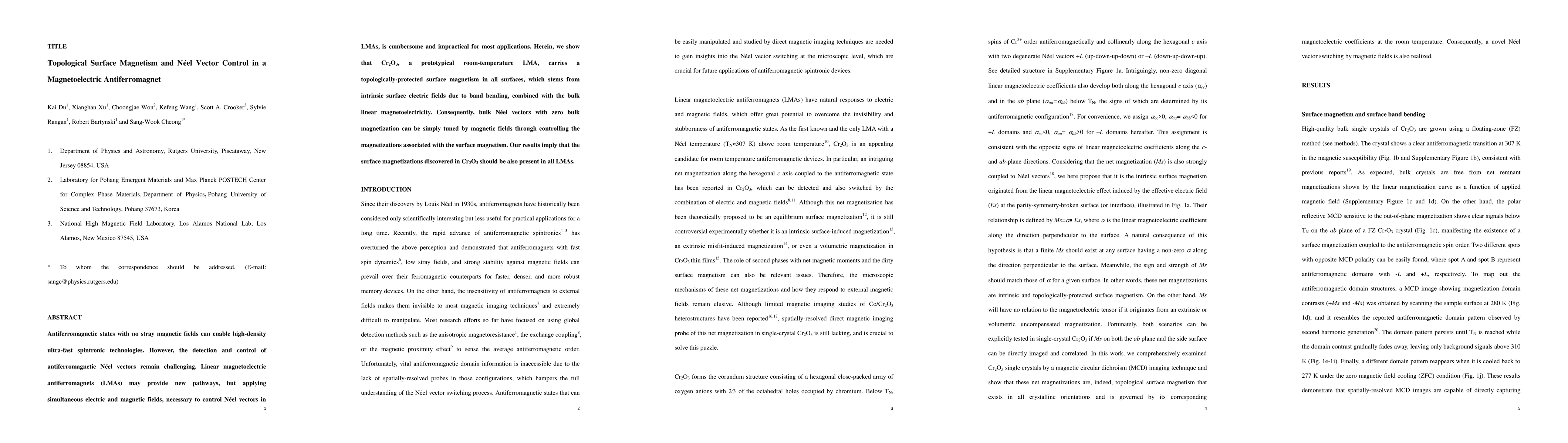 Thumbnail for Topological Surface Magnetism and Neel Vector Control in a
  Magnetoelectric Antiferromagnet