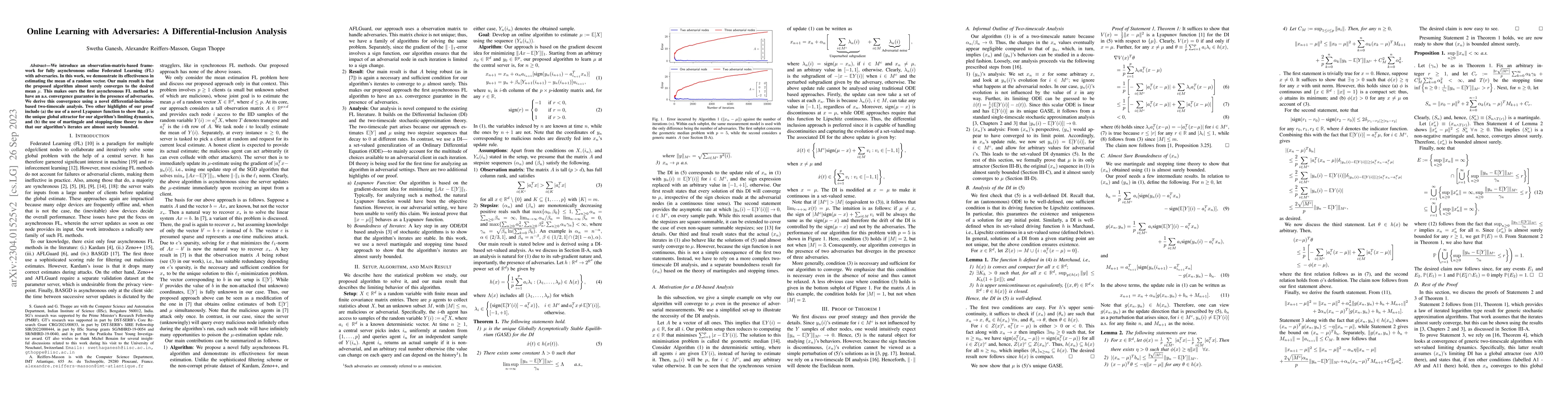 Thumbnail for Online Learning with Adversaries: A Differential-Inclusion Analysis