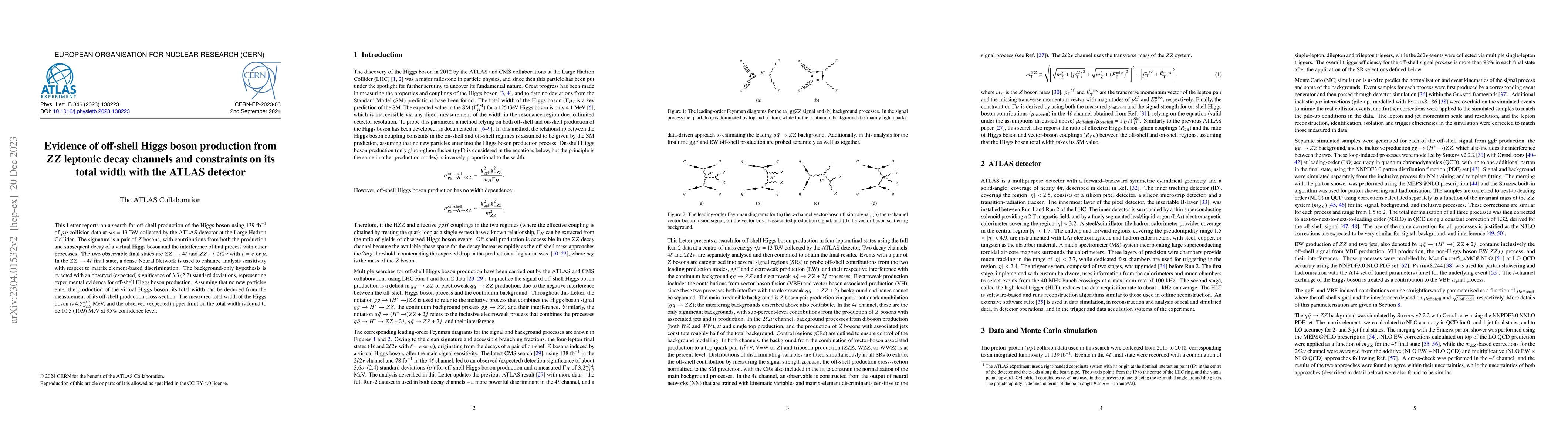 Thumbnail for Evidence of off-shell Higgs boson production from $ZZ$ leptonic decay
  channels and constraints on its total width with the ATLAS detector