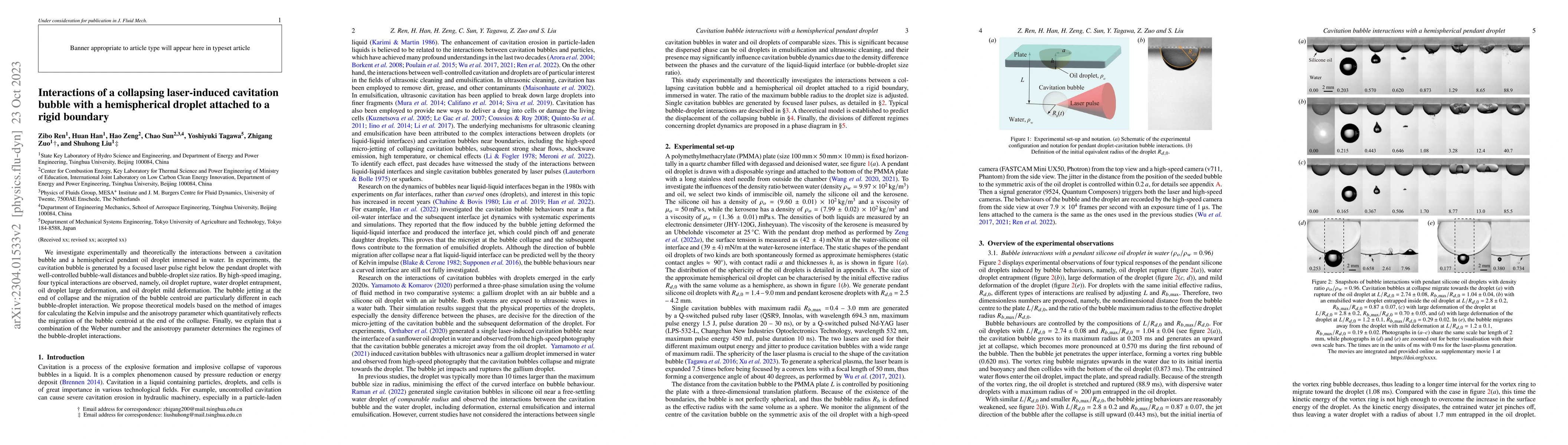 Thumbnail for Interactions of a collapsing laser-induced cavitation bubble with a
  hemispherical droplet attached to a rigid boundary
