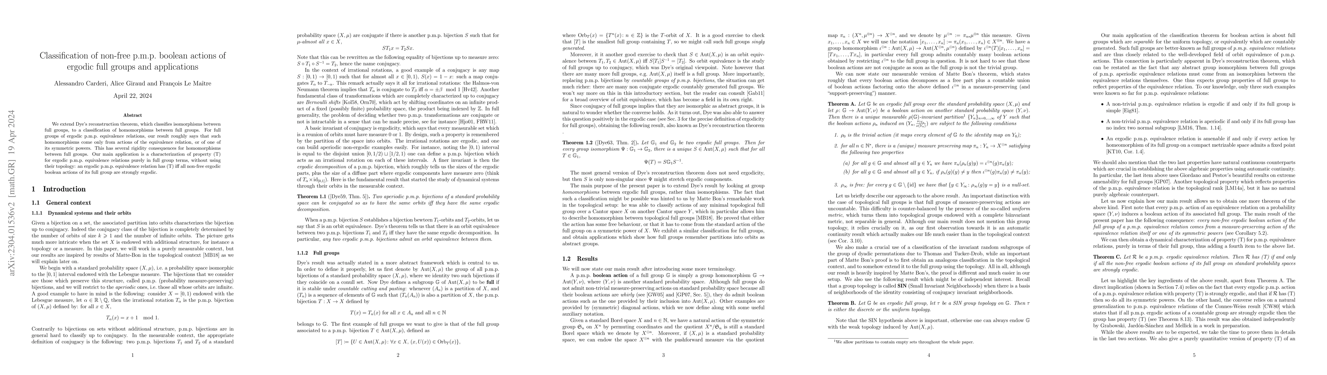 Thumbnail for Classification of non-free p.m.p. boolean actions of ergodic full groups
  and applications