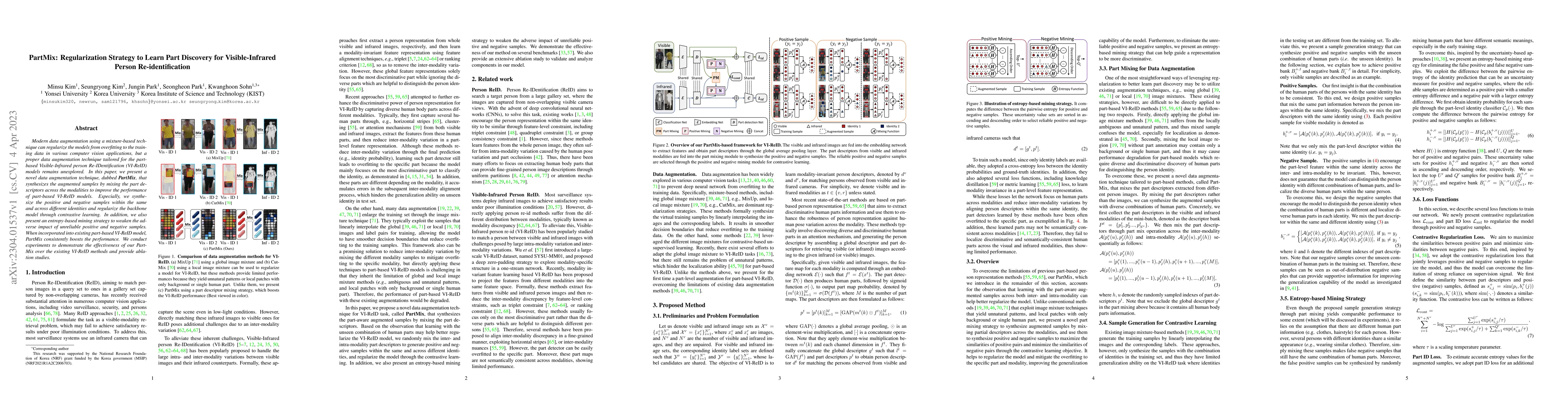Thumbnail for PartMix: Regularization Strategy to Learn Part Discovery for
  Visible-Infrared Person Re-identification