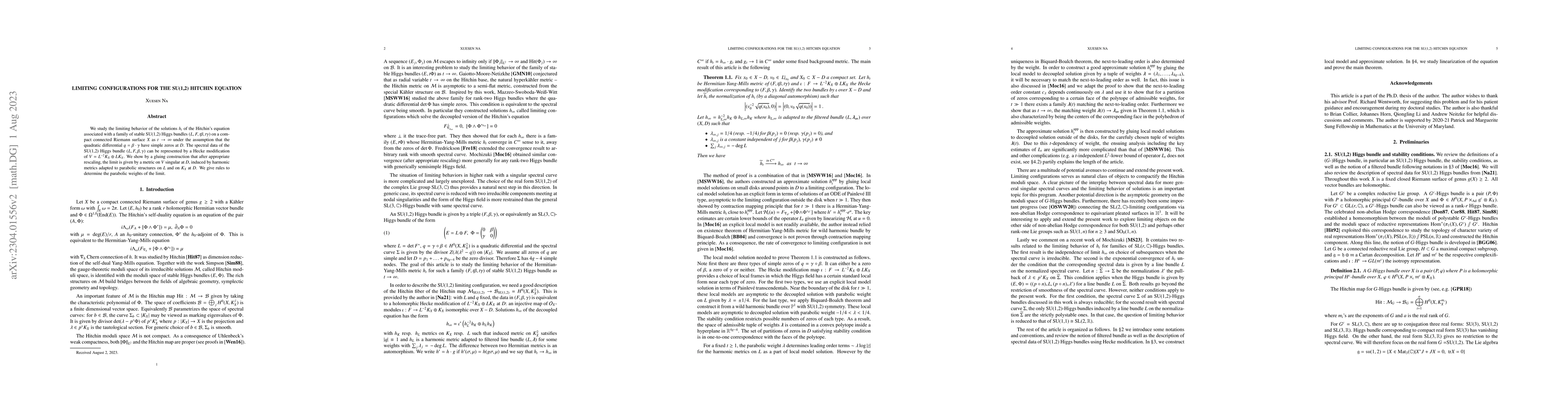 Thumbnail for Limiting configurations for the SU(1,2) Hitchin equation