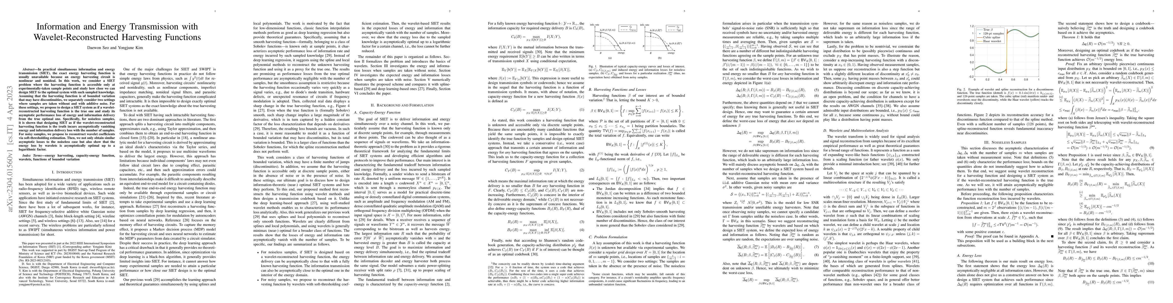Thumbnail for Information and Energy Transmission with Wavelet-Reconstructed
  Harvesting Functions