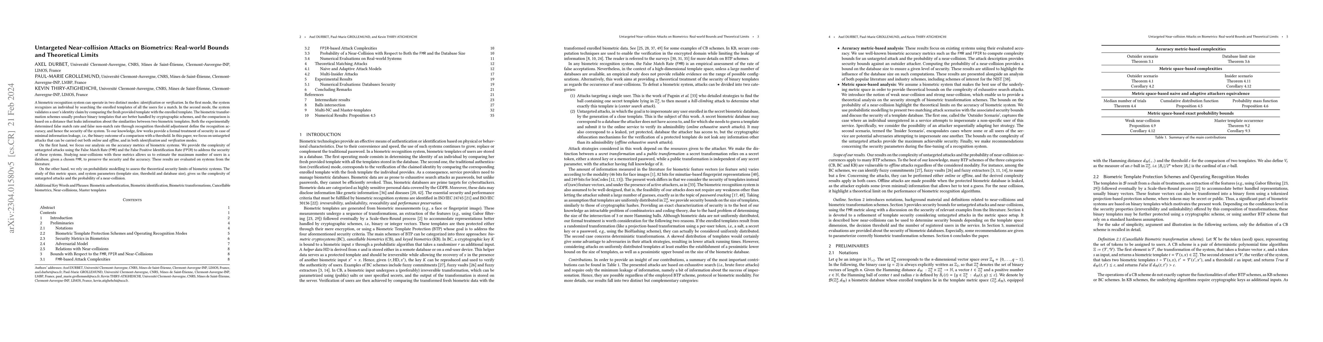 Thumbnail for Untargeted Near-collision Attacks on Biometrics: Real-world Bounds and
  Theoretical Limits