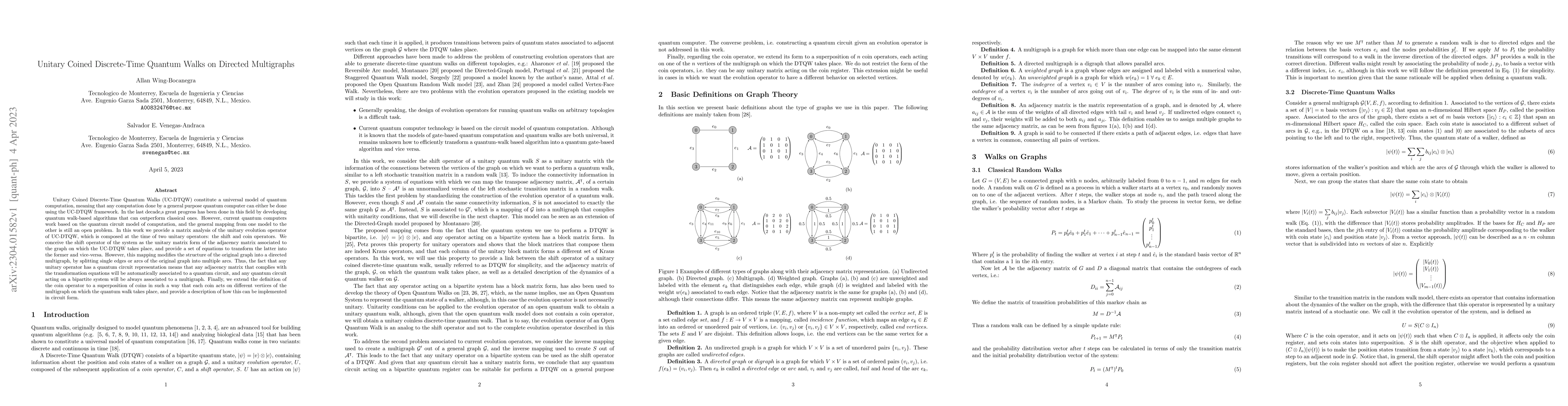 Thumbnail for Unitary Coined Discrete-Time Quantum Walks on Directed Multigraphs