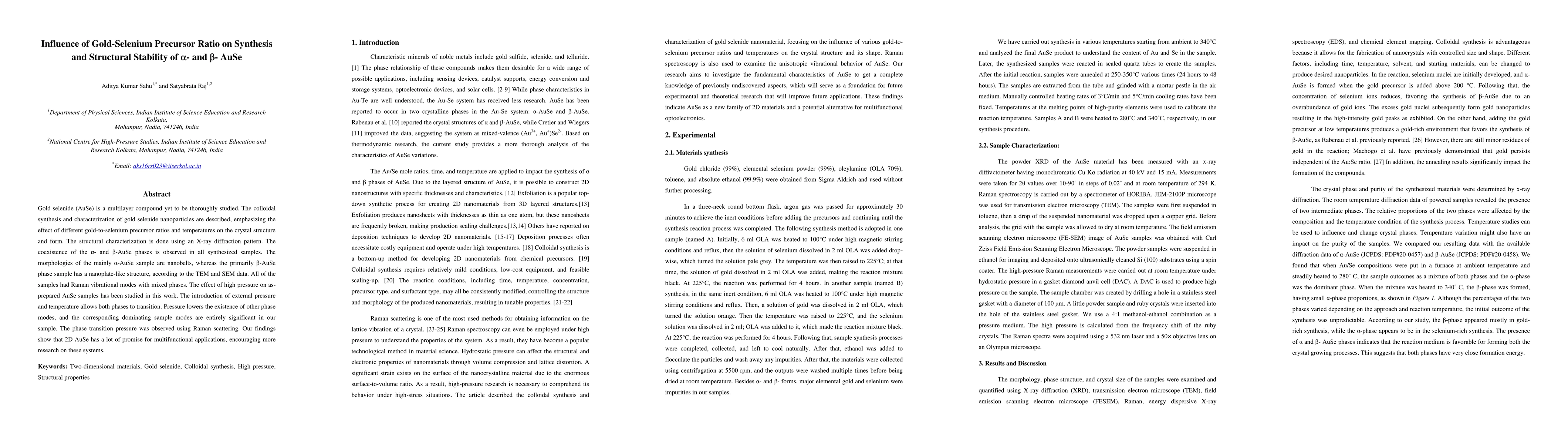 Thumbnail for Influence of Gold-Selenium Precursor Ratio on Synthesis and Structural
  Stability of {\alpha}- and {\beta}-AuSe