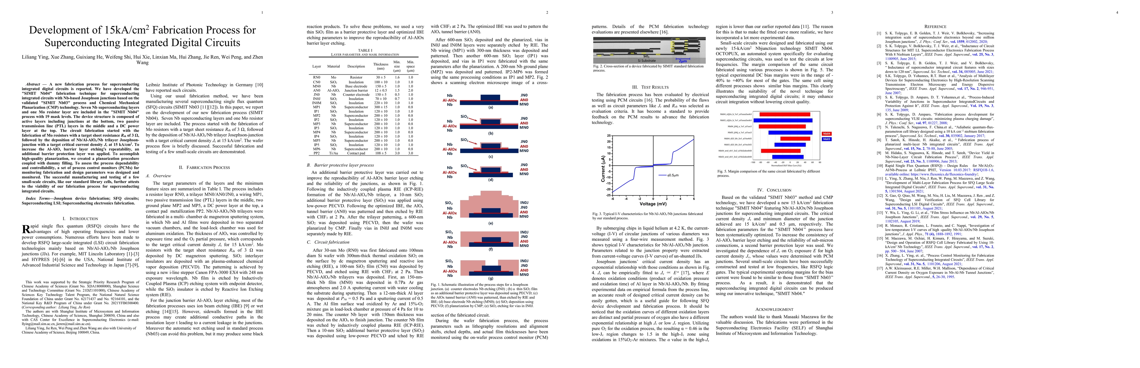 Thumbnail for Development of 15kA/cm$^2$ Fabrication Process for Superconducting
  Integrated Digital Circuits