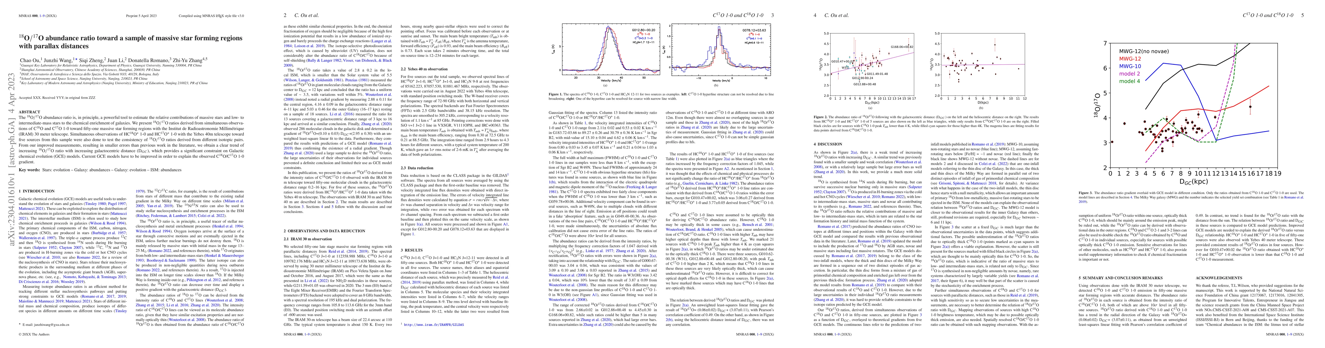 Thumbnail for $^{18}$O$/^{17}$O abundance ratio toward a sample of massive star
  forming regions with parallax distances