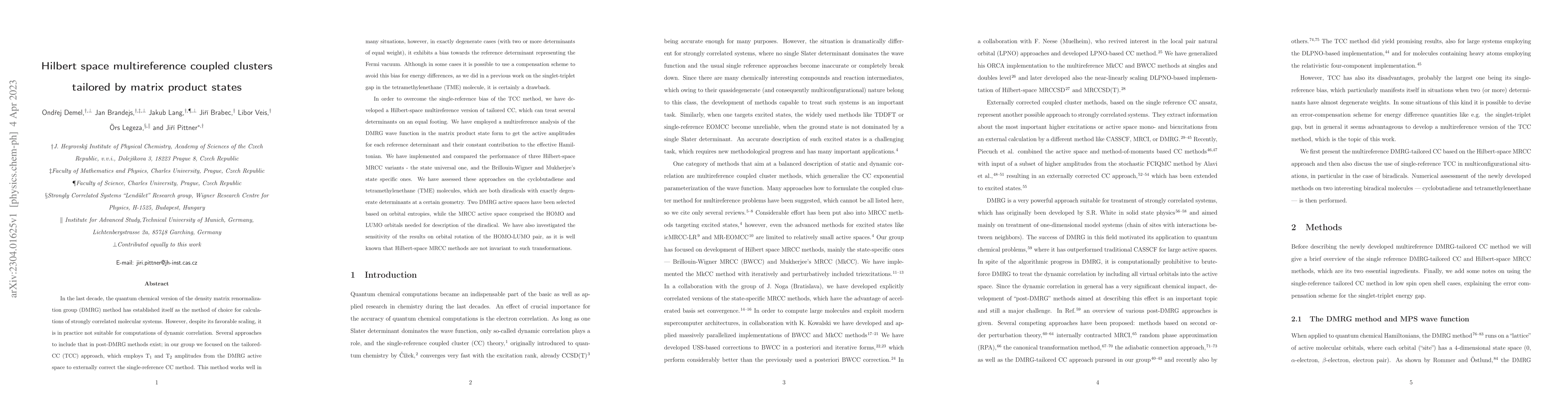 Thumbnail for Hilbert space multireference coupled clusters tailored by matrix product
  states