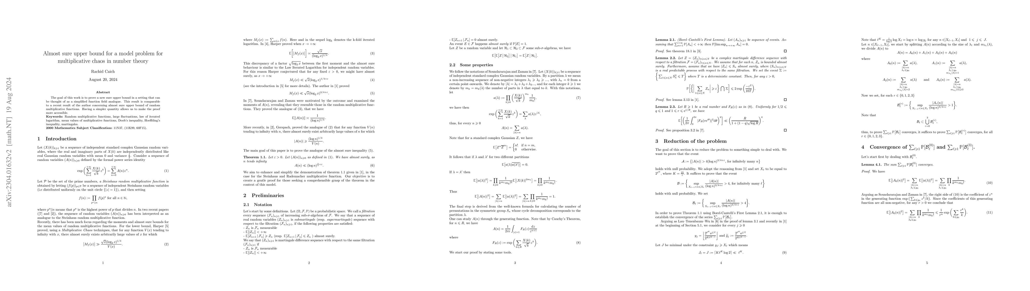 Thumbnail for Almost sure upper bound for a model problem for multiplicative chaos in
  number theory