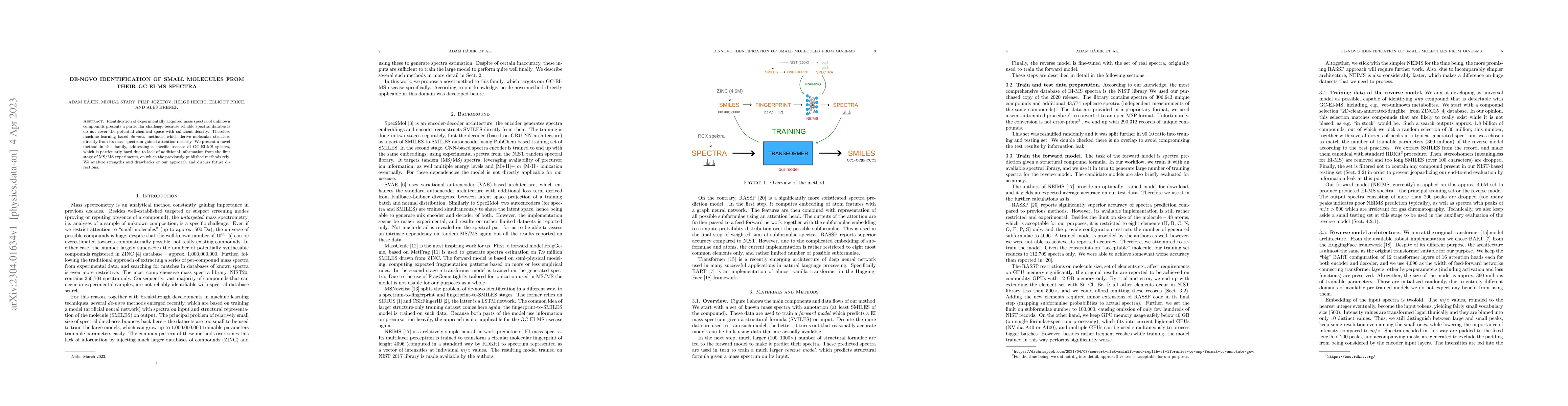 Thumbnail for De-novo Identification of Small Molecules from Their GC-EI-MS Spectra