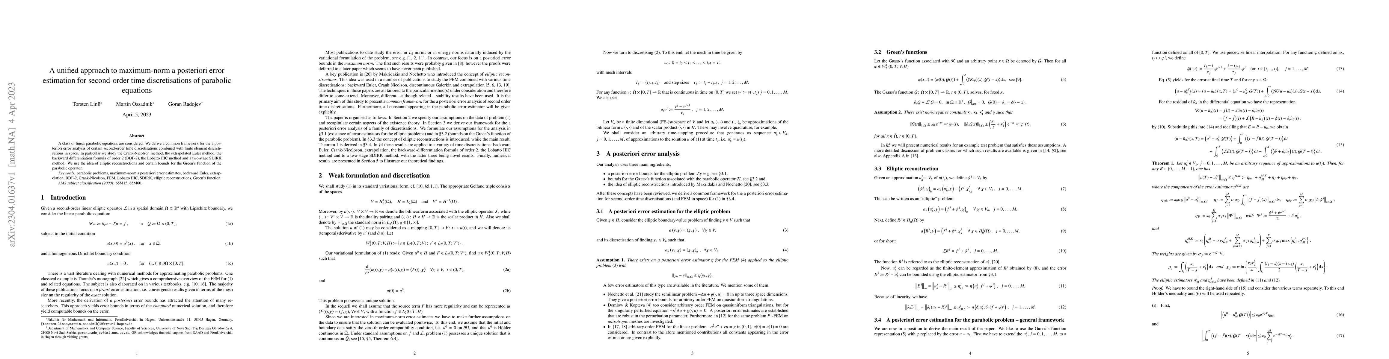 Thumbnail for A unified approach to maximum-norm a posteriori error estimation for
  second-order time discretisations of parabolic equations