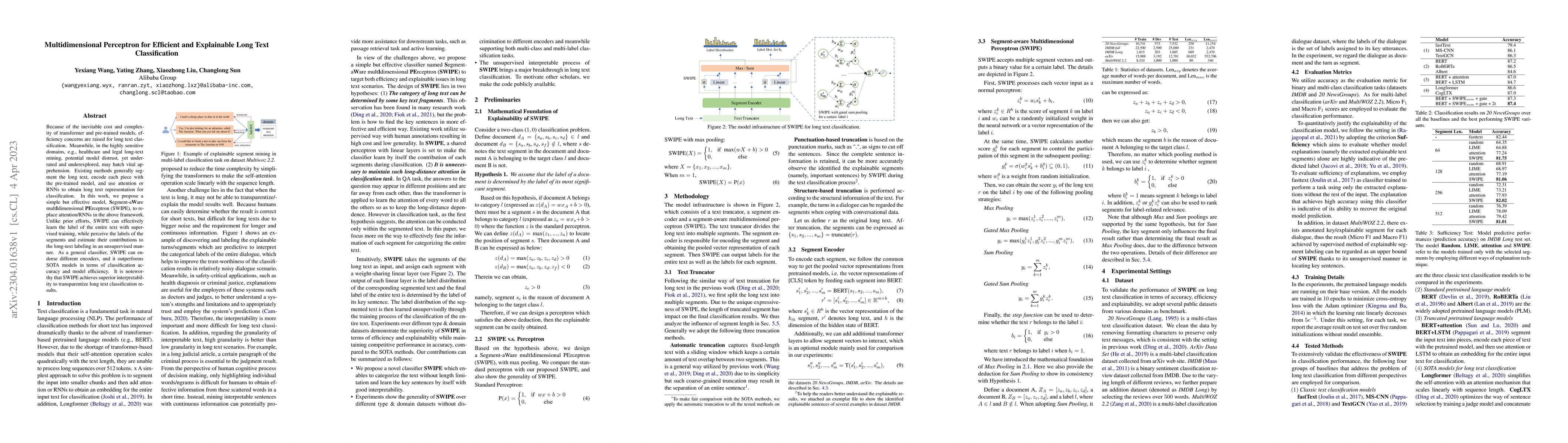 Thumbnail for Multidimensional Perceptron for Efficient and Explainable Long Text
  Classification