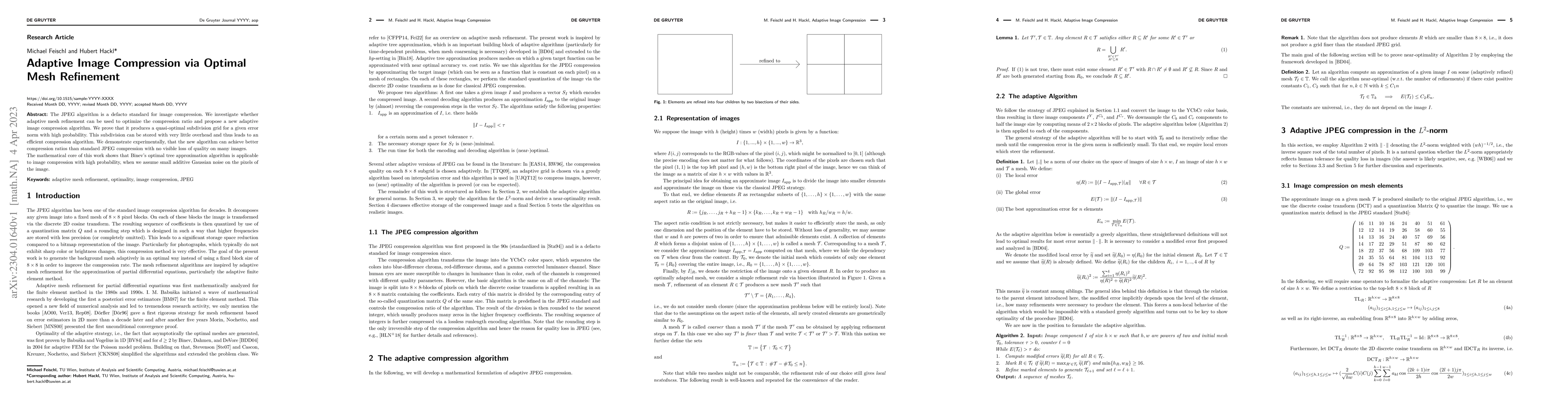Thumbnail for Adaptive Image Compression via Optimal Mesh Refinement
