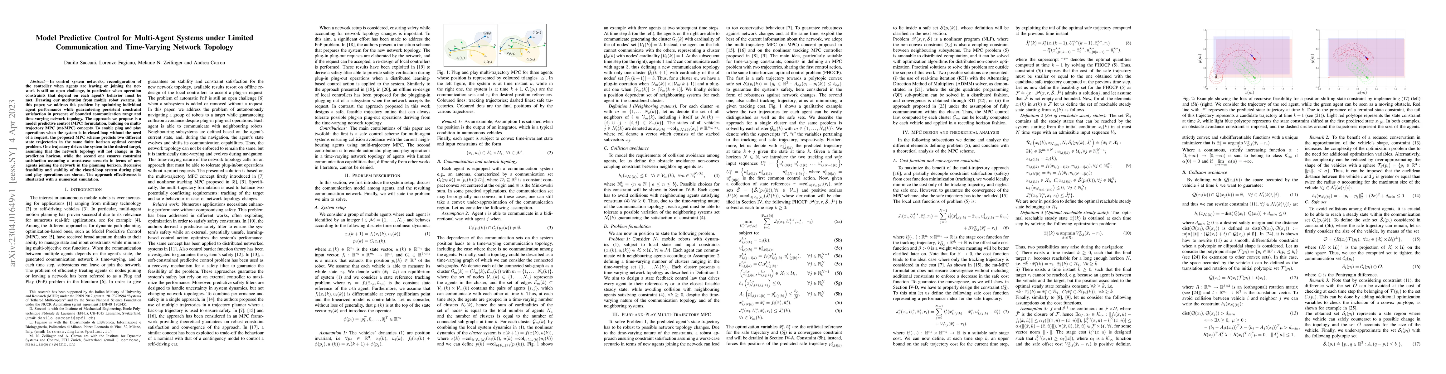 Thumbnail for Model Predictive Control for Multi-Agent Systems under Limited
  Communication and Time-Varying Network Topology