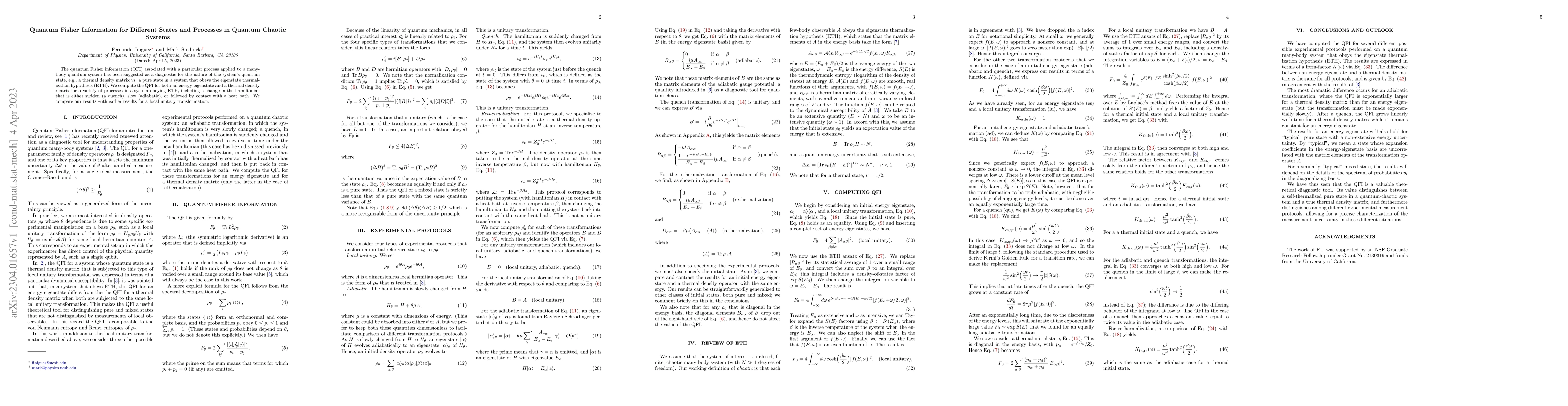 Thumbnail for Quantum Fisher Information for Different States and Processes in Quantum
  Chaotic Systems