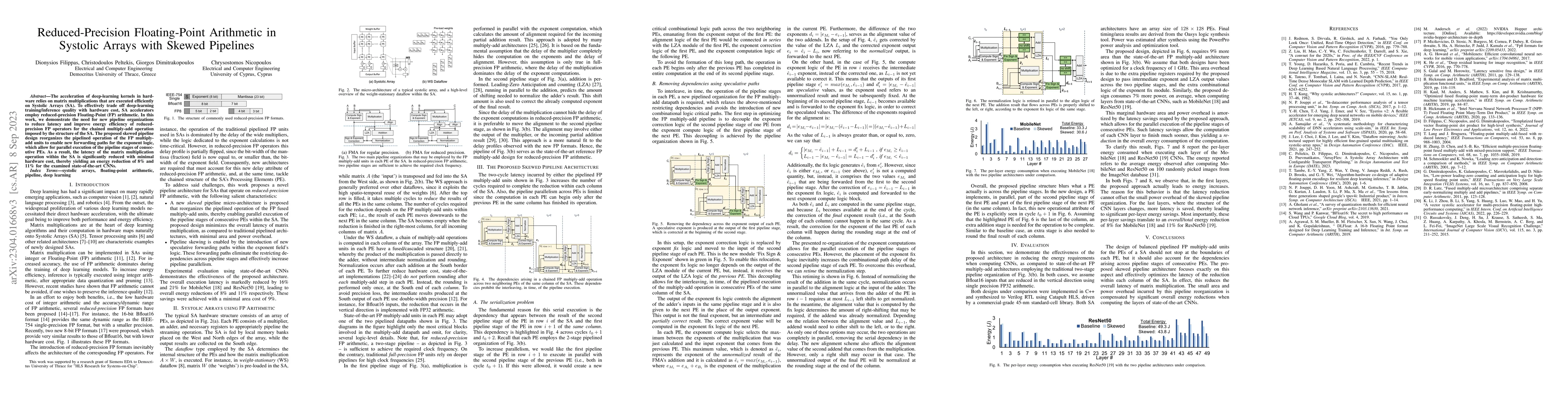 Thumbnail for Reduced-Precision Floating-Point Arithmetic in Systolic Arrays with
  Skewed Pipelines