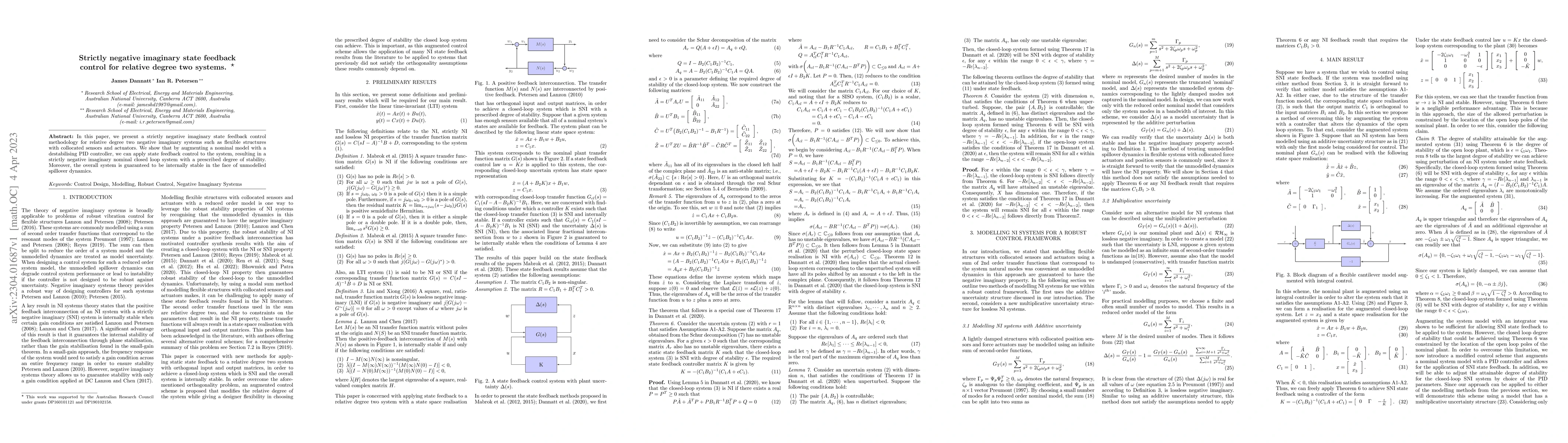 Thumbnail for Strictly negative imaginary state feedback control for relative degree
  two systems