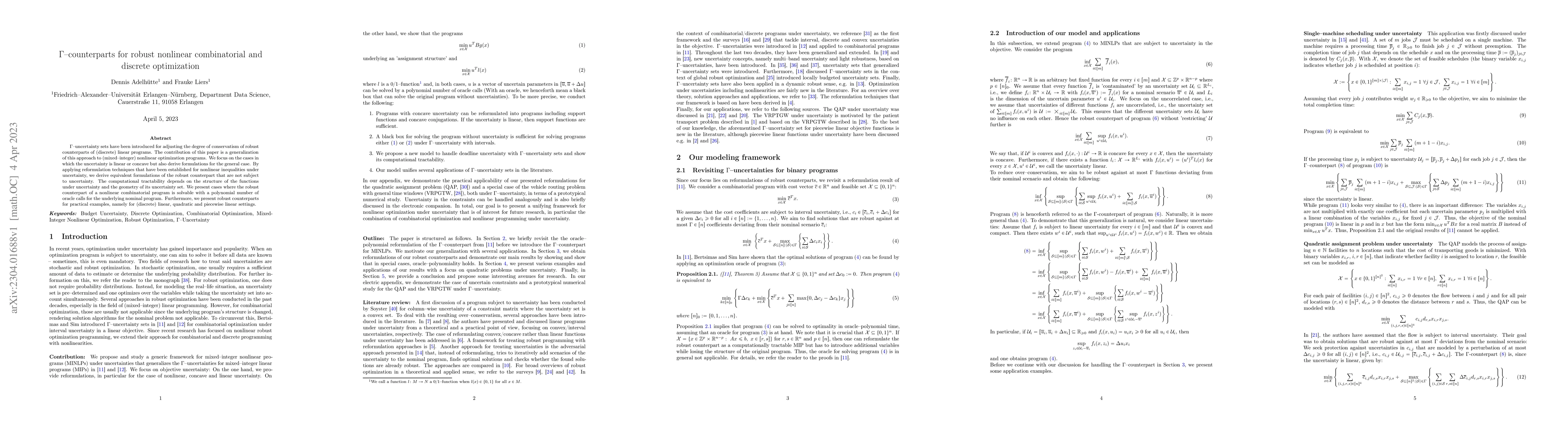 Thumbnail for Gamma counterparts for robust nonlinear combinatorial and discrete
  optimization