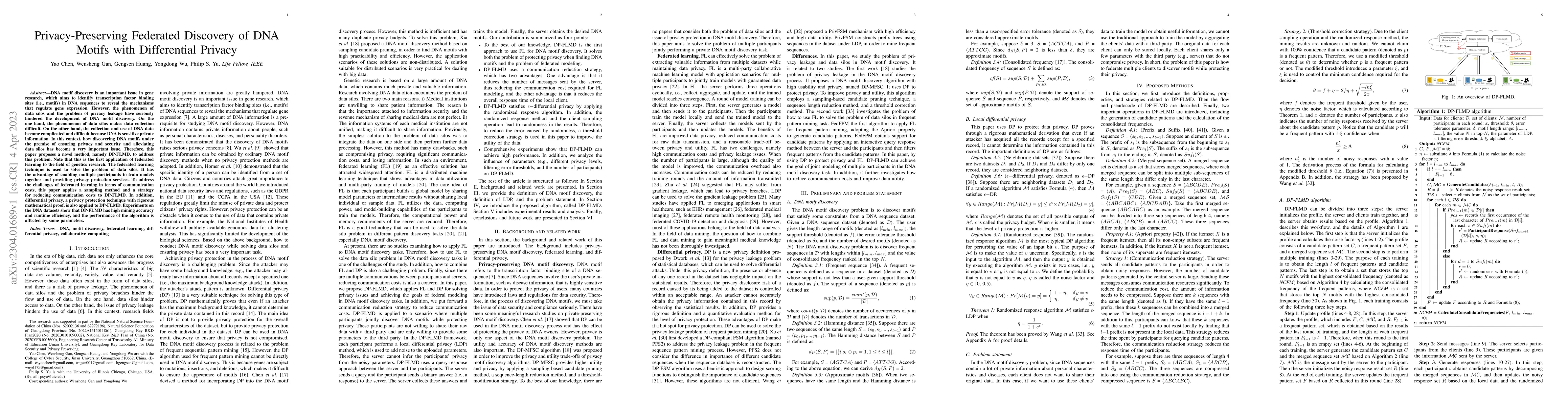 Thumbnail for Privacy-Preserving Federated Discovery of DNA Motifs with Differential
  Privacy