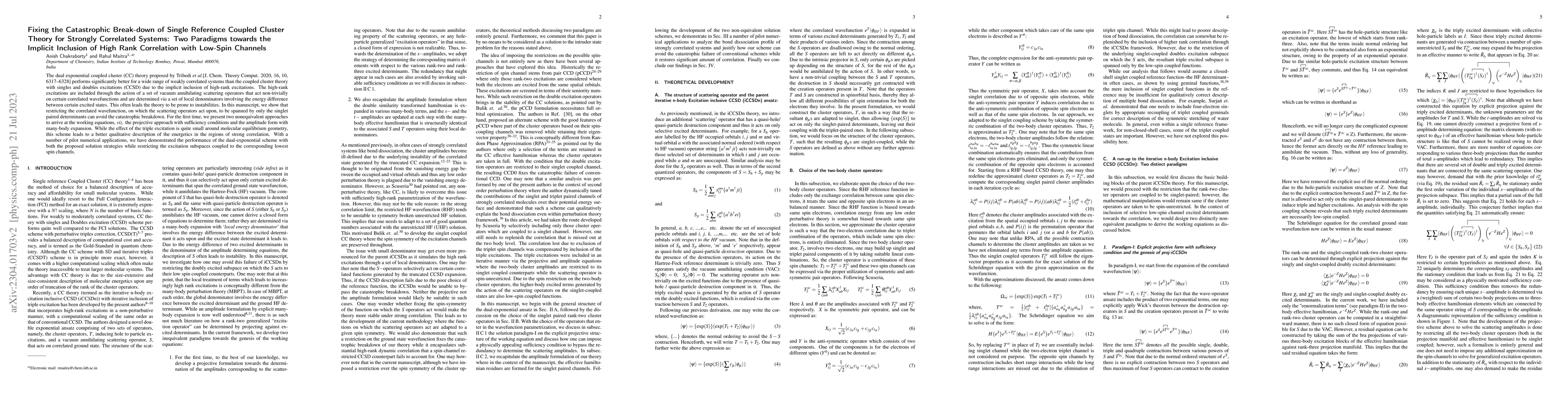 Thumbnail for Fixing the Catastrophic Break-down of Single Reference Coupled Cluster
  Theory for Strongly Correlated Systems: Two Paradigms towards the Implicit
  Inclusion of High Rank Correlation with Low-Spin Channels