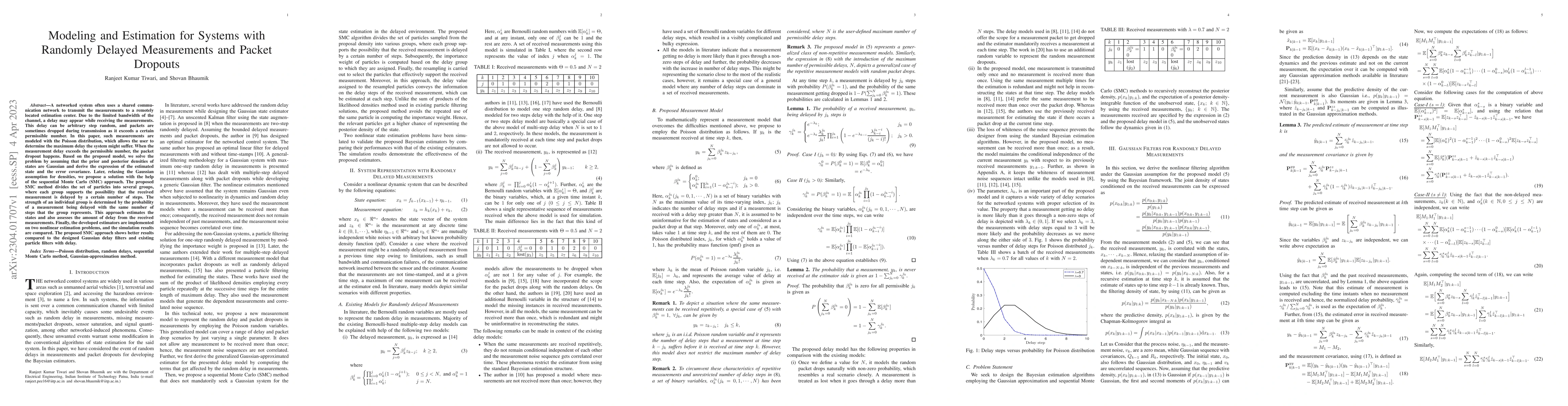 Thumbnail for Modeling and Estimation for Systems with Randomly Delayed Measurements
  and Packet Dropouts