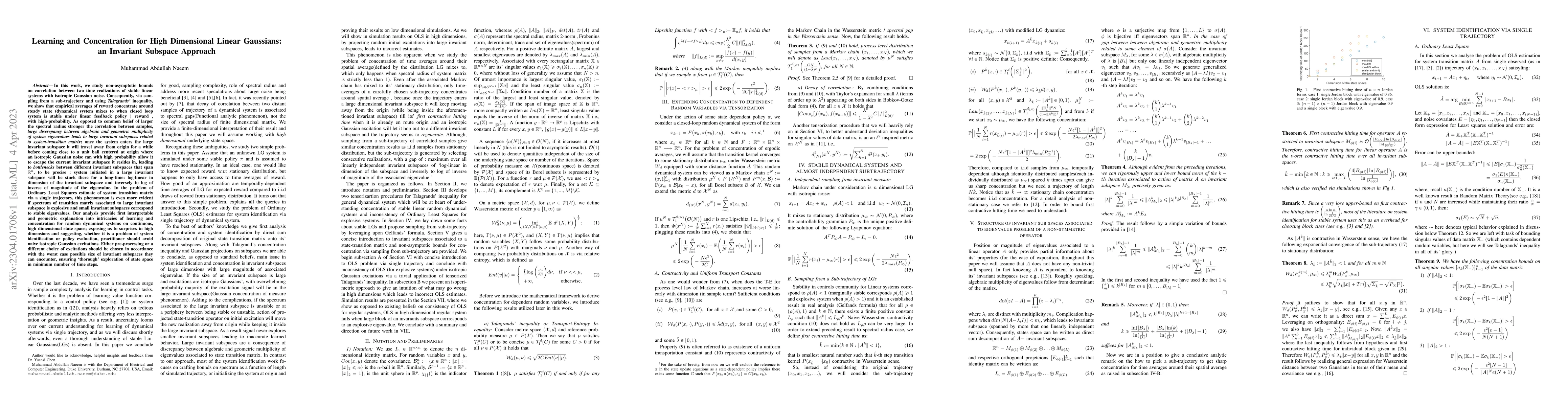 Thumbnail for Learning and Concentration for High Dimensional Linear Gaussians: an
  Invariant Subspace Approach