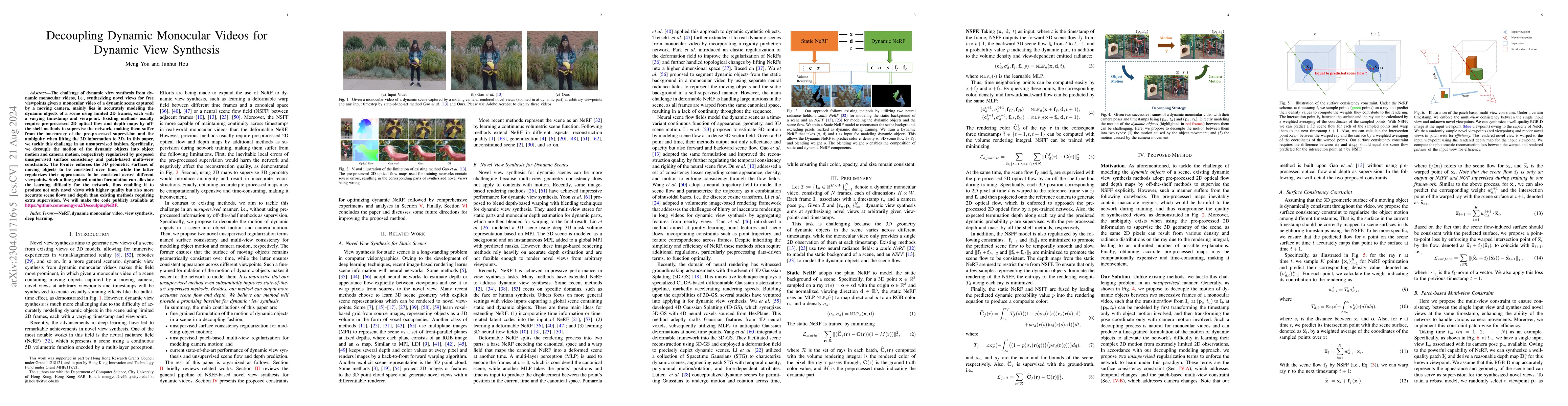 Thumbnail for Decoupling Dynamic Monocular Videos for Dynamic View Synthesis