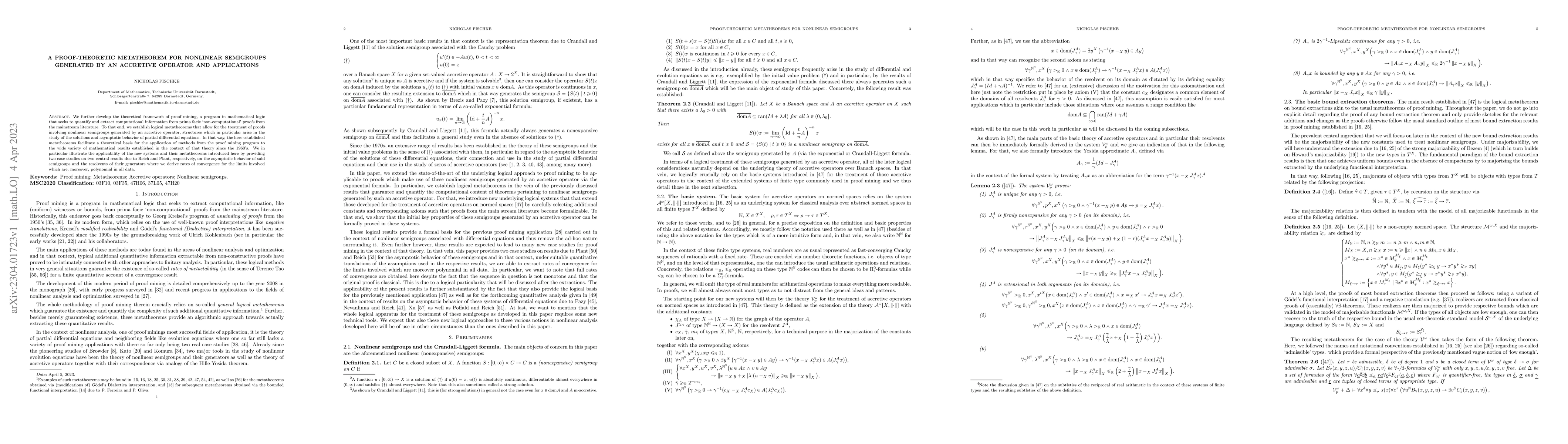 Thumbnail for A proof-theoretic metatheorem for nonlinear semigroups generated by an
  accretive operator and applications