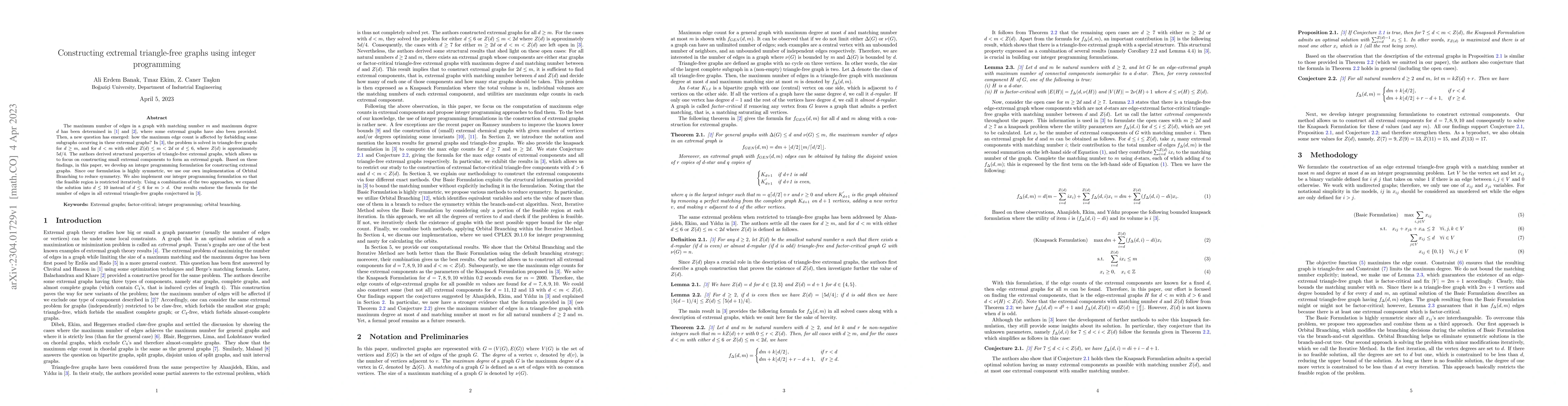 Thumbnail for Constructing extremal triangle-free graphs using integer programming