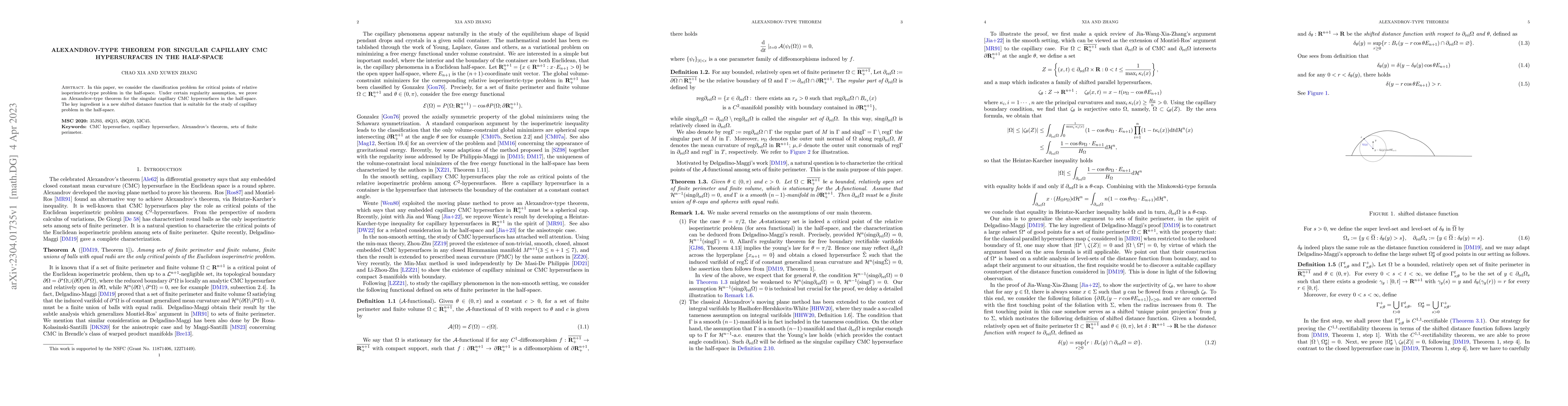 Thumbnail for Alexandrov-type theorem for singular capillary CMC hypersurfaces in the
  half-space