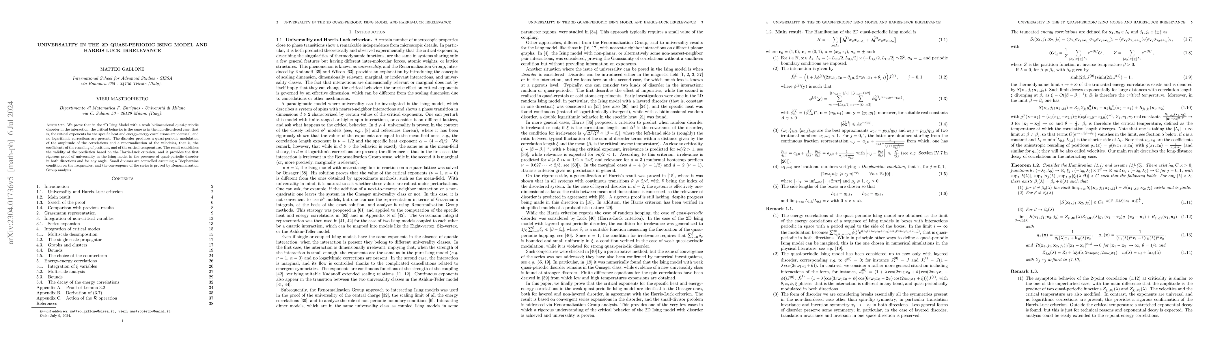 Thumbnail for Universality in the 2d quasi-periodic Ising model and Harris-Luck
  irrelevance