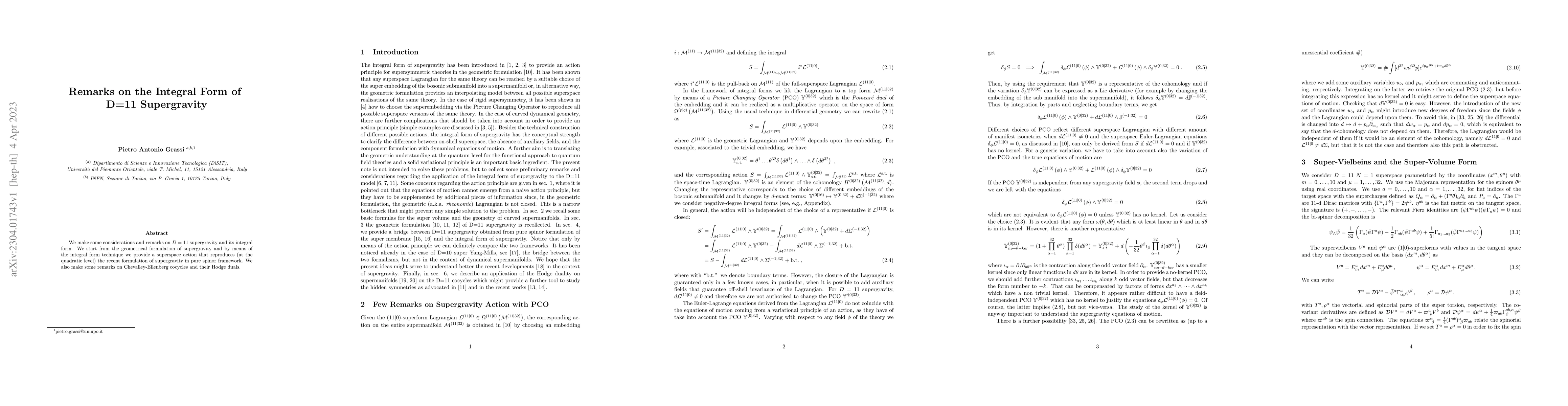 Thumbnail for Remarks on the Integral Form of D=11 Supergravity