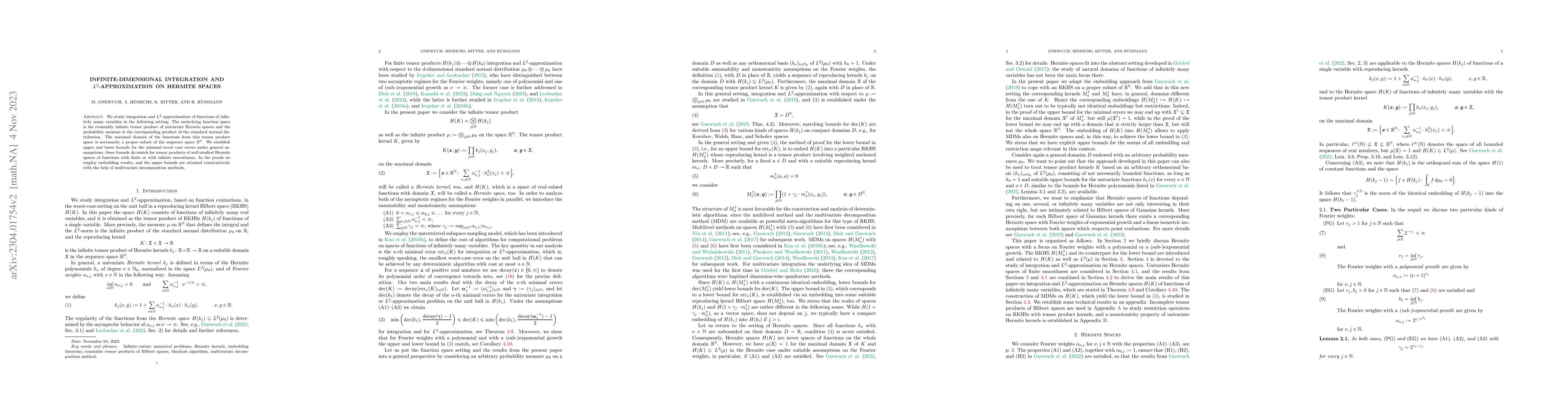 Thumbnail for Infinite-dimensional integration and $L^2$-approximation on Hermite
  spaces