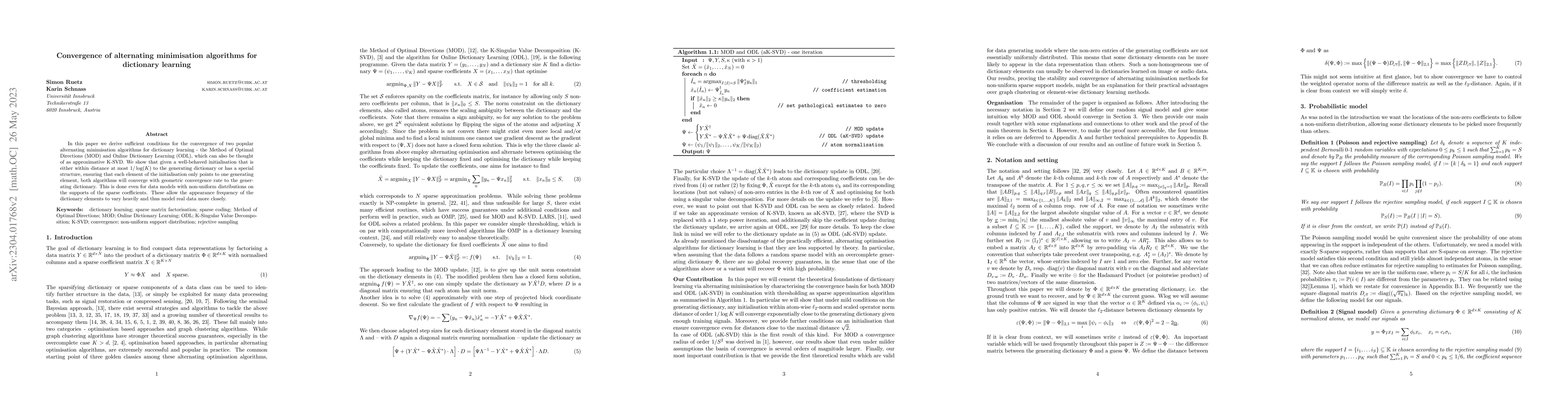 Thumbnail for Convergence of alternating minimisation algorithms for dictionary
  learning