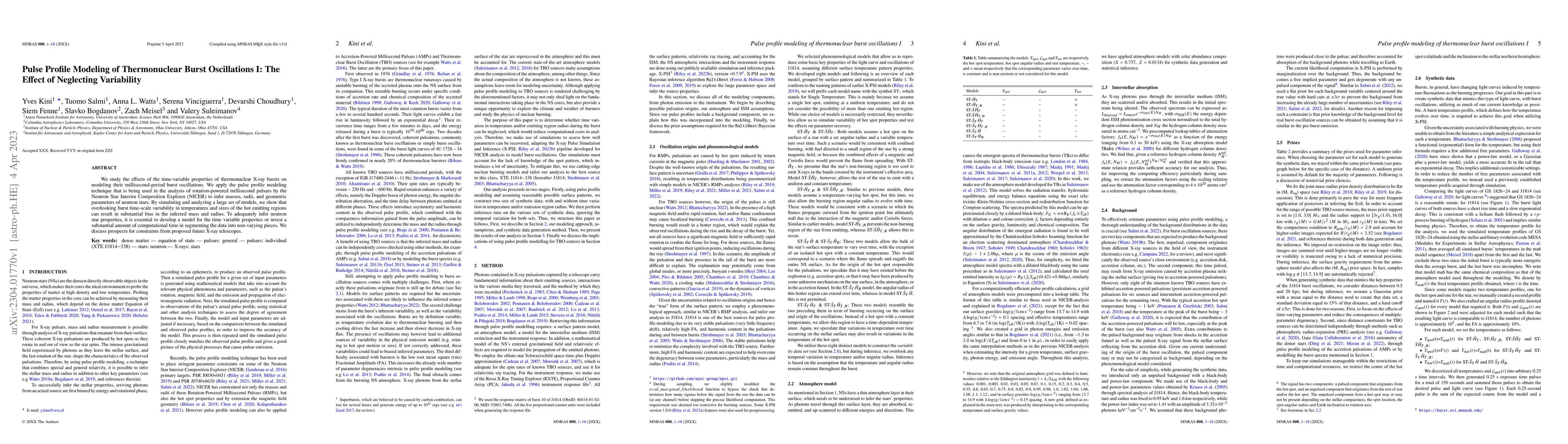 Thumbnail for Pulse Profile Modeling of Thermonuclear Burst Oscillations I: The Effect
  of Neglecting Variability