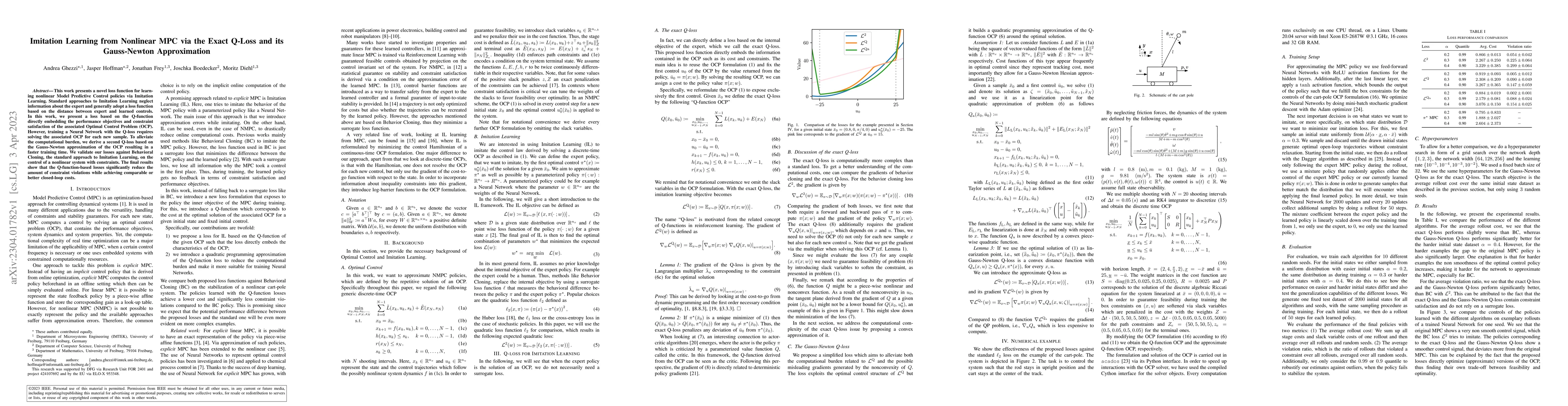 Thumbnail for Imitation Learning from Nonlinear MPC via the Exact Q-Loss and its
  Gauss-Newton Approximation
