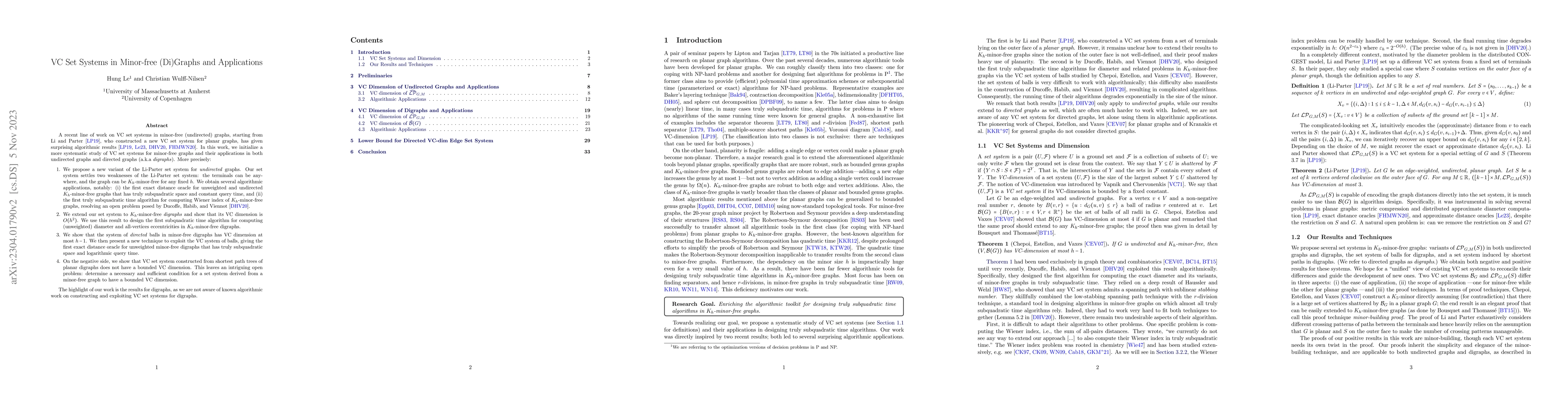 Thumbnail for VC Set Systems in Minor-free (Di)Graphs and Applications