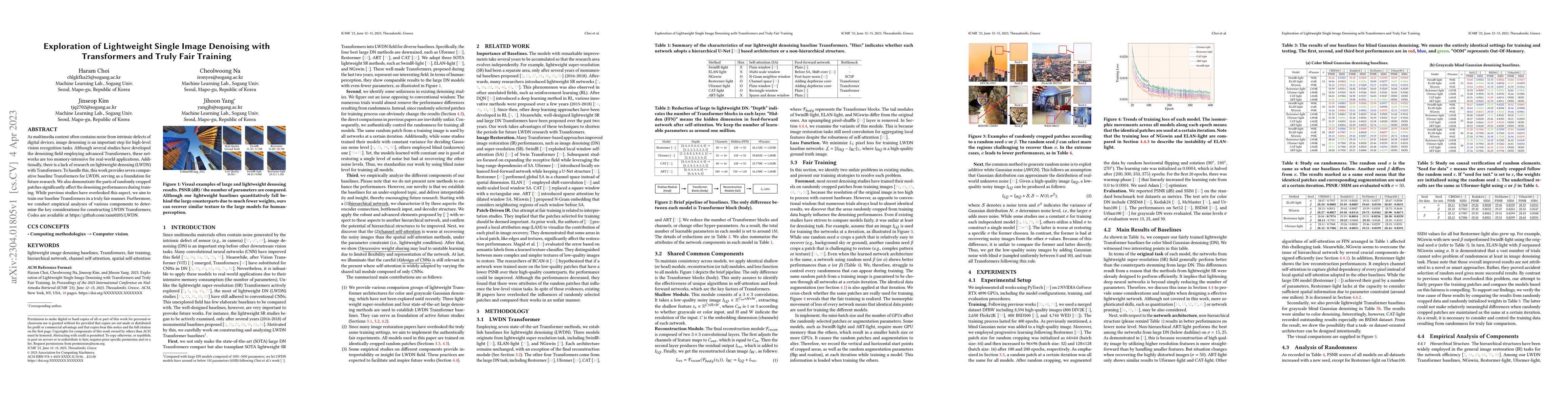 Thumbnail for Exploration of Lightweight Single Image Denoising with Transformers and
  Truly Fair Training