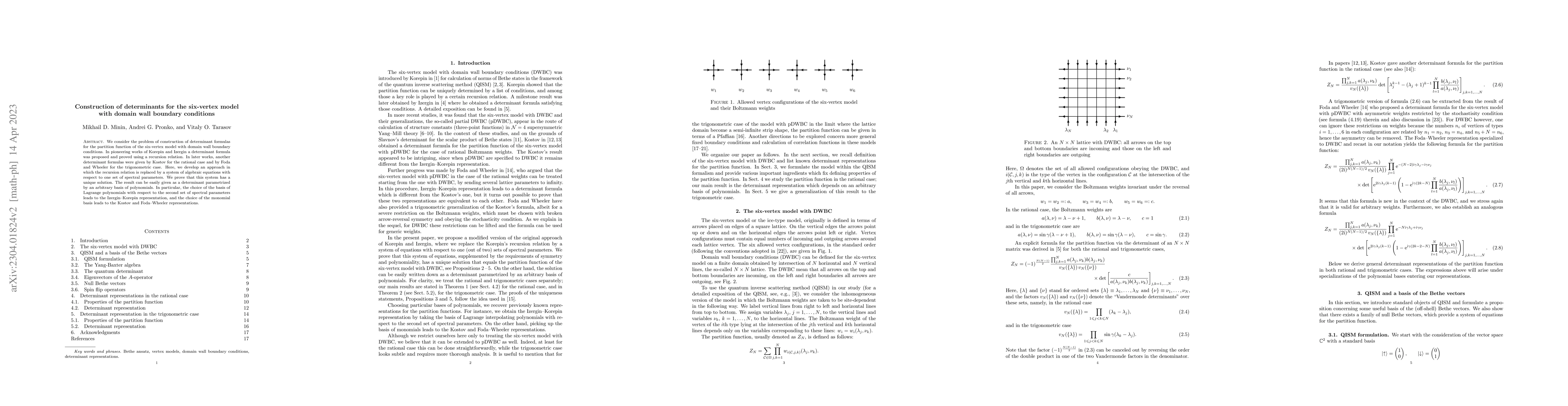 Thumbnail for Construction of determinants for the six-vertex model with domain wall
  boundary conditions