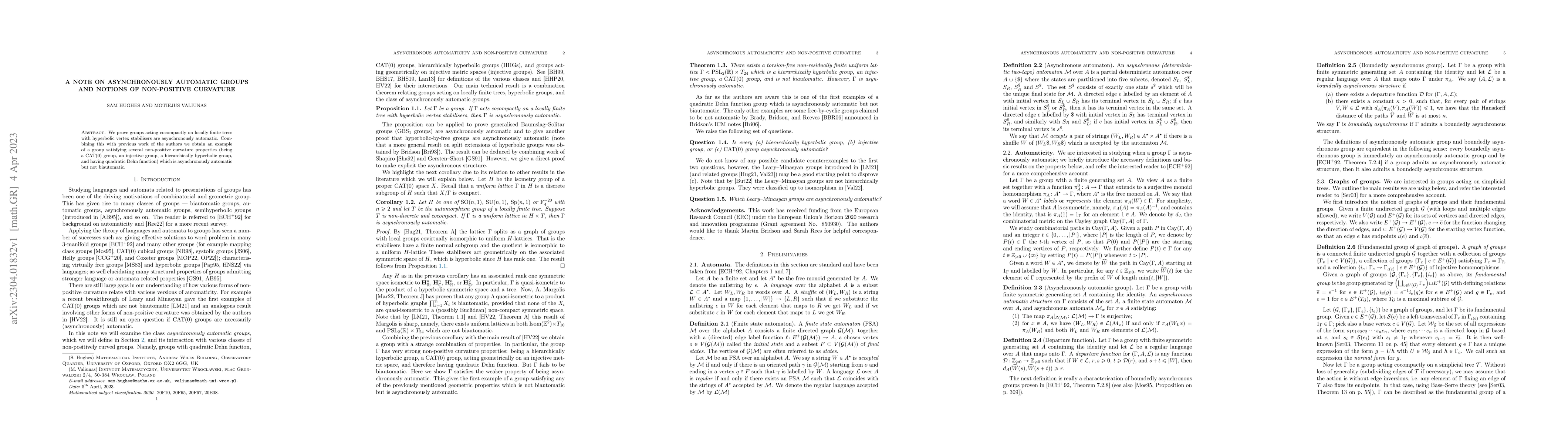 Thumbnail for A note on asynchronously automatic groups and notions of non-positive
  curvature