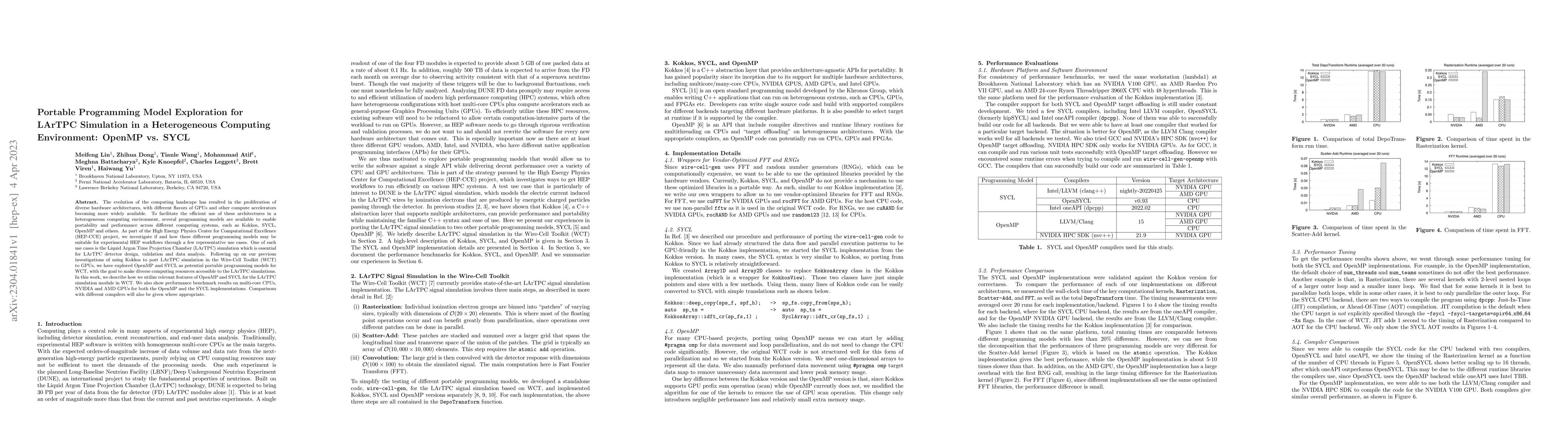 Thumbnail for Portable Programming Model Exploration for LArTPC Simulation in a
  Heterogeneous Computing Environment: OpenMP vs. SYCL