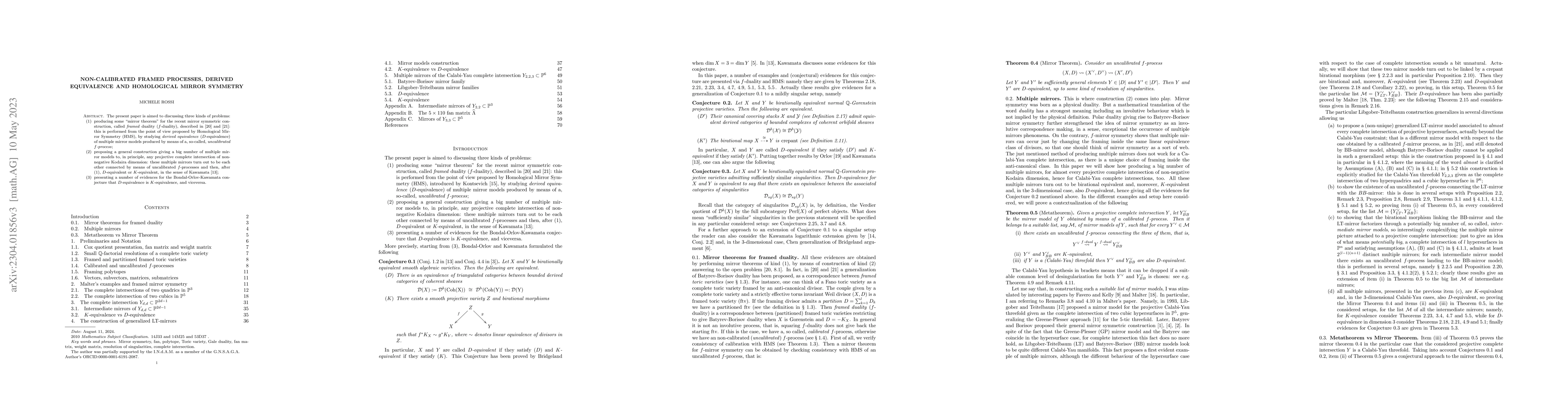 Thumbnail for Non-calibrated framed processes, derived equivalence and Homological
  Mirror Symmetry